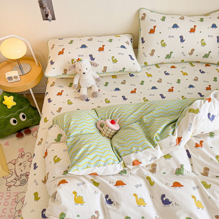 91家纺网 家纺一手货源 找家纺 羽爱家纺2025全棉13372新疆棉花床盖三件套 恐龙茶茶