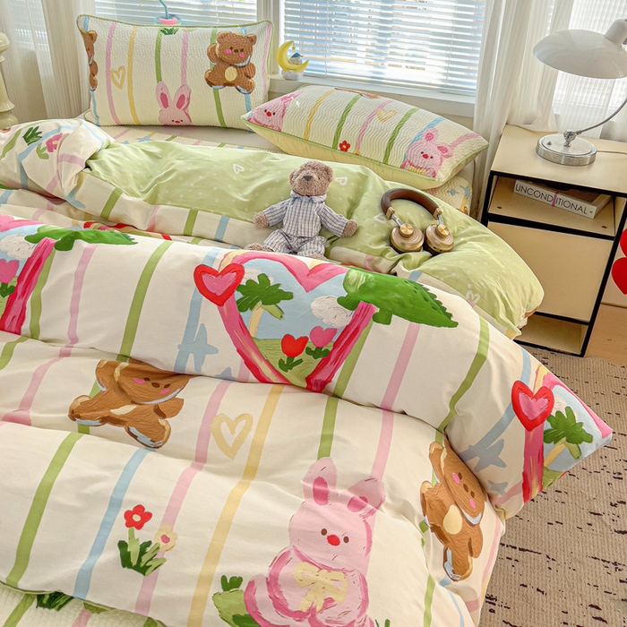 91家纺网 家纺一手货源 找家纺 羽爱家纺2025全棉13372新疆棉花床盖三件套 熊兔子