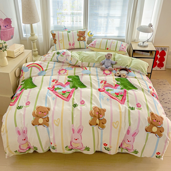 91家纺网 家纺一手货源 找家纺 羽爱家纺2025全棉13372新疆棉花床盖三件套 熊兔子