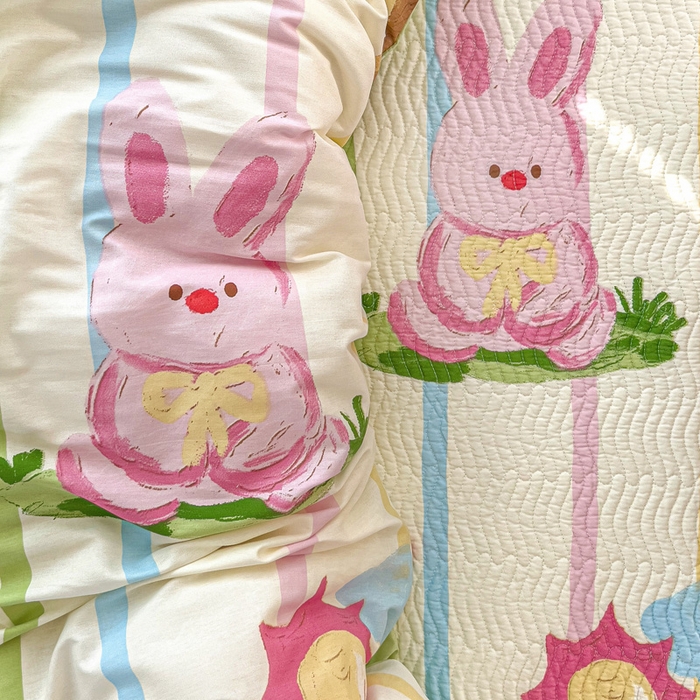 91家纺网 家纺一手货源 找家纺 羽爱家纺2025全棉13372新疆棉花床盖三件套 熊兔子