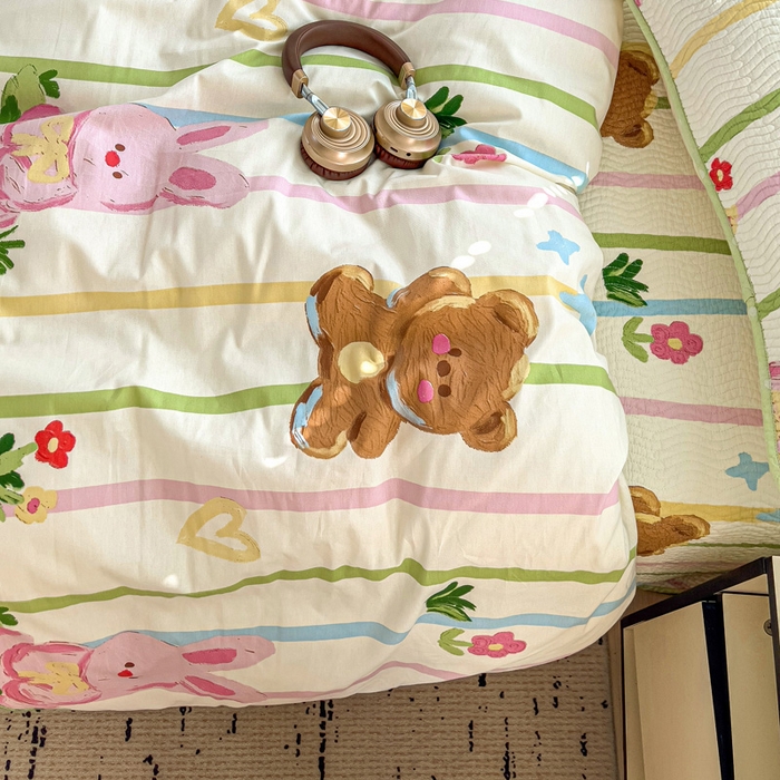 91家纺网 家纺一手货源 找家纺 羽爱家纺2025全棉13372新疆棉花床盖三件套 熊兔子