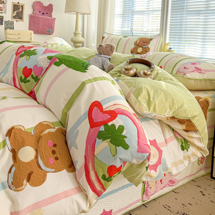 91家纺网 家纺一手货源 找家纺 羽爱家纺2025全棉13372新疆棉花床盖三件套 熊兔子