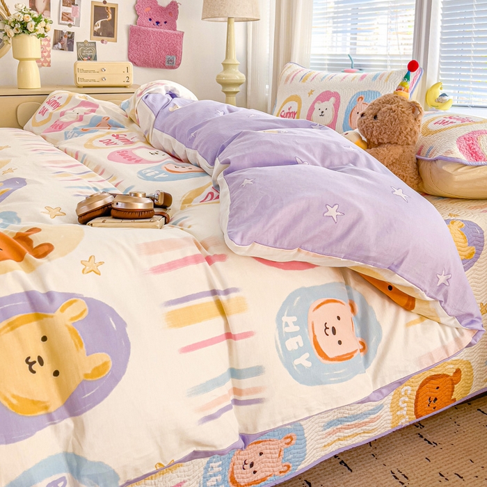 91家纺网 家纺一手货源 找家纺 羽爱家纺 2025全棉13372新疆棉花床盖四件套 维尼日记