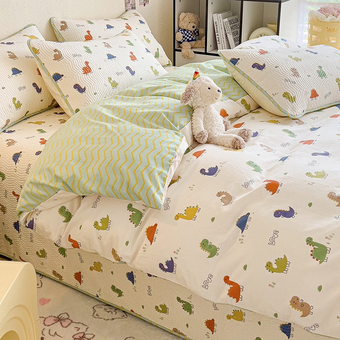 91家纺网 家纺一手货源 找家纺 羽爱家纺 2025全棉13372新疆棉花床盖四件套 恐龙茶茶