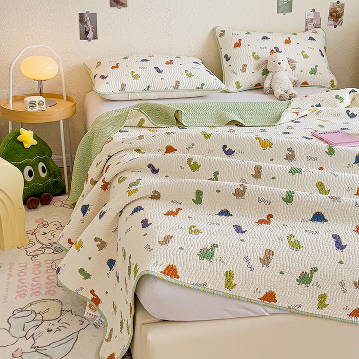 91家纺网 家纺一手货源 找家纺 羽爱家纺 2025全棉13372新疆棉花床盖四件套 恐龙茶茶