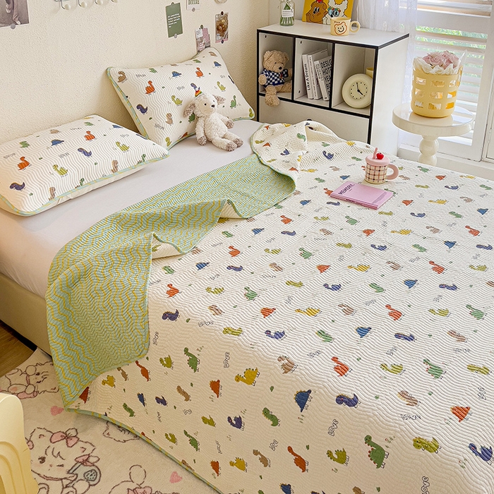 91家纺网 家纺一手货源 找家纺 羽爱家纺 2025全棉13372新疆棉花床盖四件套 恐龙茶茶