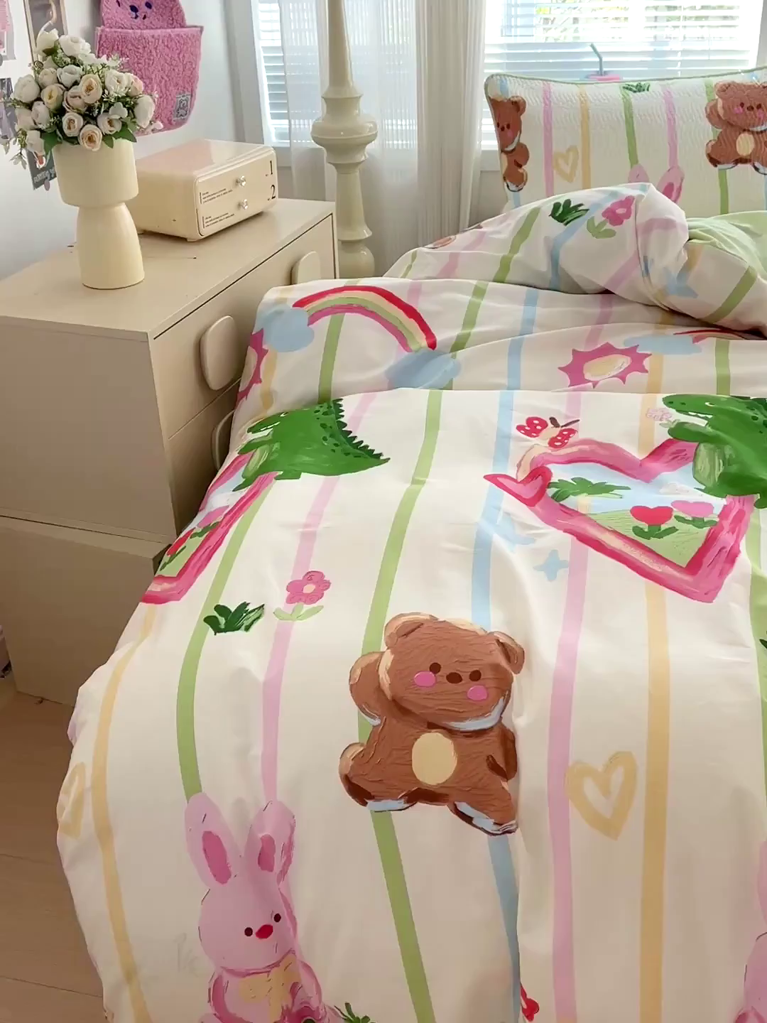 91家纺网 家纺一手货源 找家纺 羽爱家纺 2025全棉13372新疆棉花床盖四件套 熊兔子