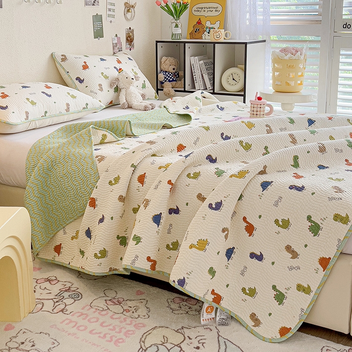 91家纺网 家纺一手货源 找家纺 羽爱家纺 2025全棉13372新疆棉花床盖四件套 恐龙茶茶