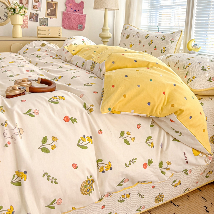 91家纺网 家纺一手货源 找家纺 羽爱家纺 2025全棉13372新疆棉花床盖四件套 向日葵