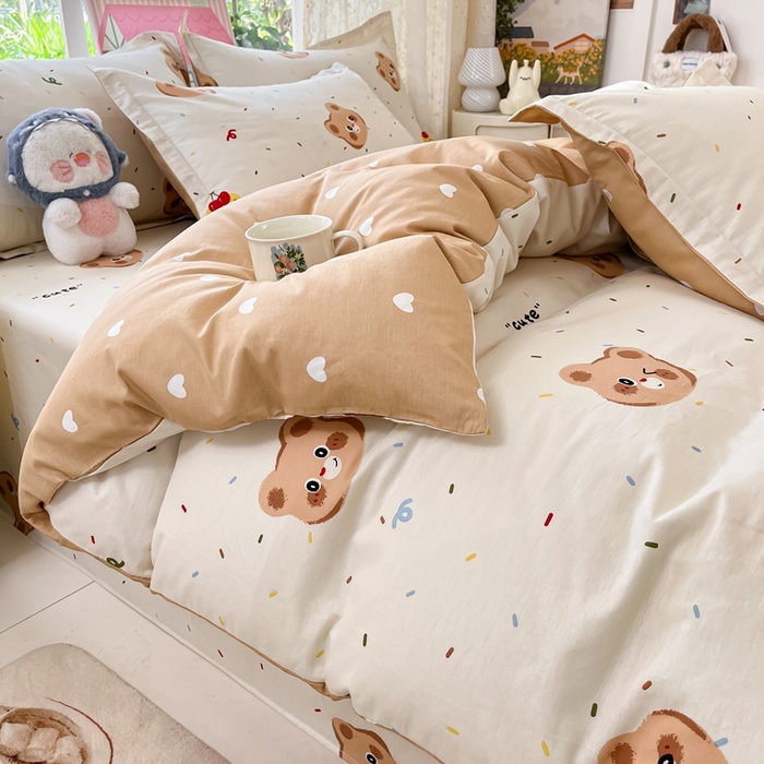 91家纺网 家纺一手货源 找家纺 莱通家纺 2025春夏新款12868纯棉印花单被套 被套单件-系列二（商家提供买家秀） 蛋糕熊