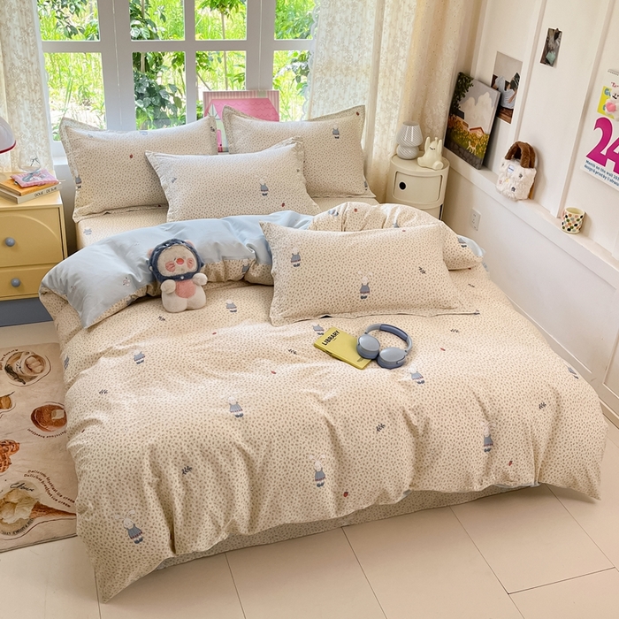 91家纺网 家纺一手货源 找家纺 莱通家纺 2025春夏新款12868纯棉印花四件套-系列二（商家提供买家秀） 奶呼兔兔