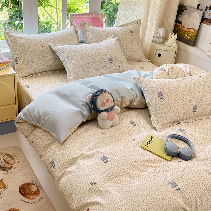 91家纺网 家纺一手货源 找家纺 莱通家纺 2025春夏新款12868纯棉印花四件套-系列二（商家提供买家秀） 奶呼兔兔