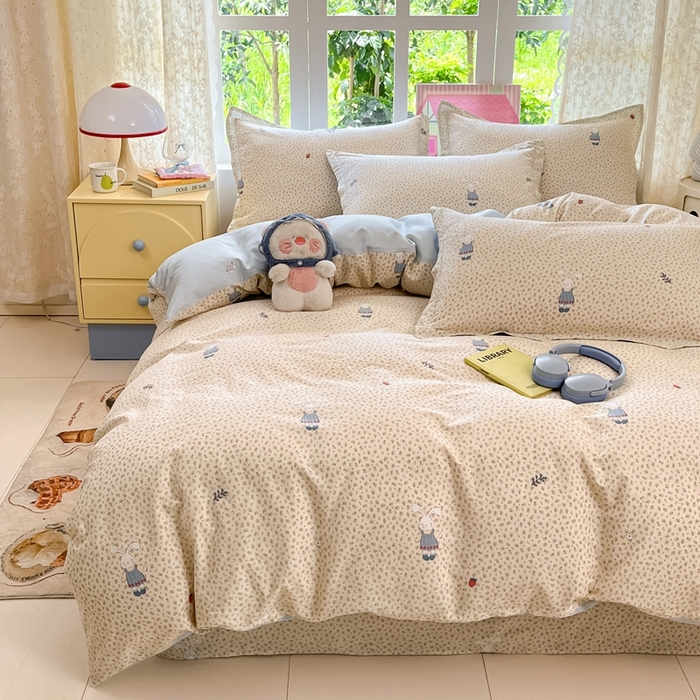 91家纺网 家纺一手货源 找家纺 莱通家纺 2025春夏新款12868纯棉印花四件套-系列二（商家提供买家秀） 奶呼兔兔