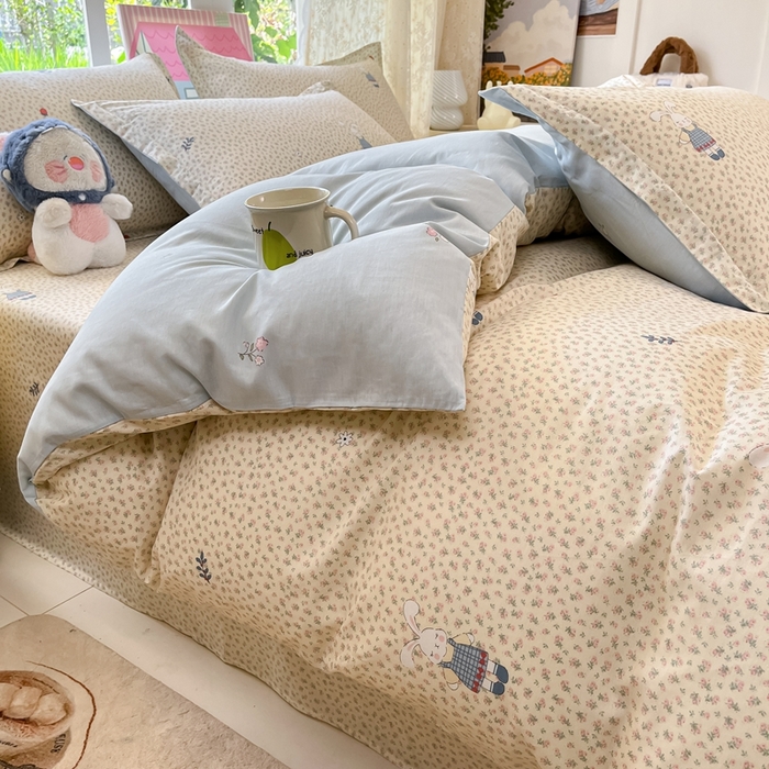 91家纺网 家纺一手货源 找家纺 莱通家纺 2025春夏新款12868纯棉印花四件套-系列二（商家提供买家秀） 奶呼兔兔