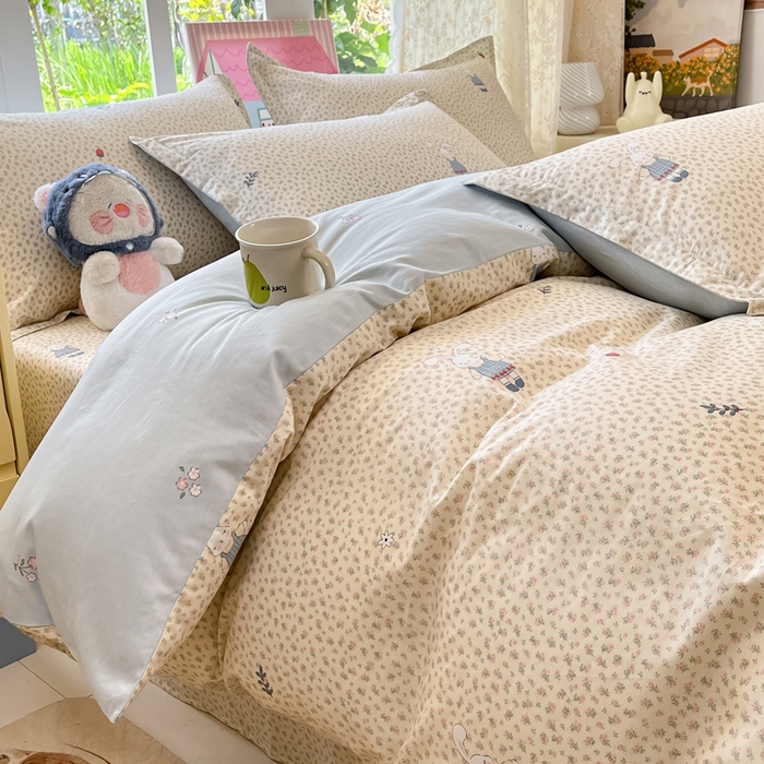 91家纺网 家纺一手货源 找家纺 莱通家纺 2025春夏新款12868纯棉印花四件套-系列二（商家提供买家秀） 奶呼兔兔