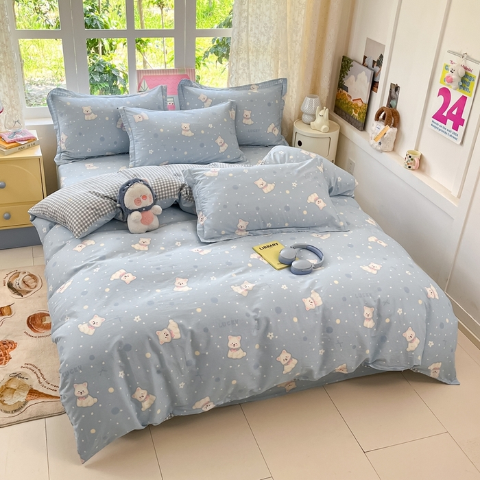 91家纺网 家纺一手货源 找家纺 莱通家纺 2025春夏新款12868纯棉印花四件套-系列二（商家提供买家秀） 泡芙小狗