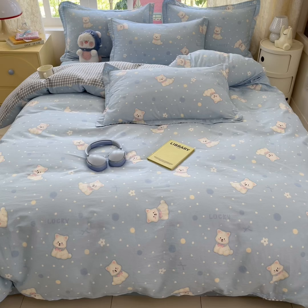 91家纺网 家纺一手货源 找家纺 莱通家纺 2025春夏新款12868纯棉印花四件套-系列二（商家提供买家秀） 泡芙小狗