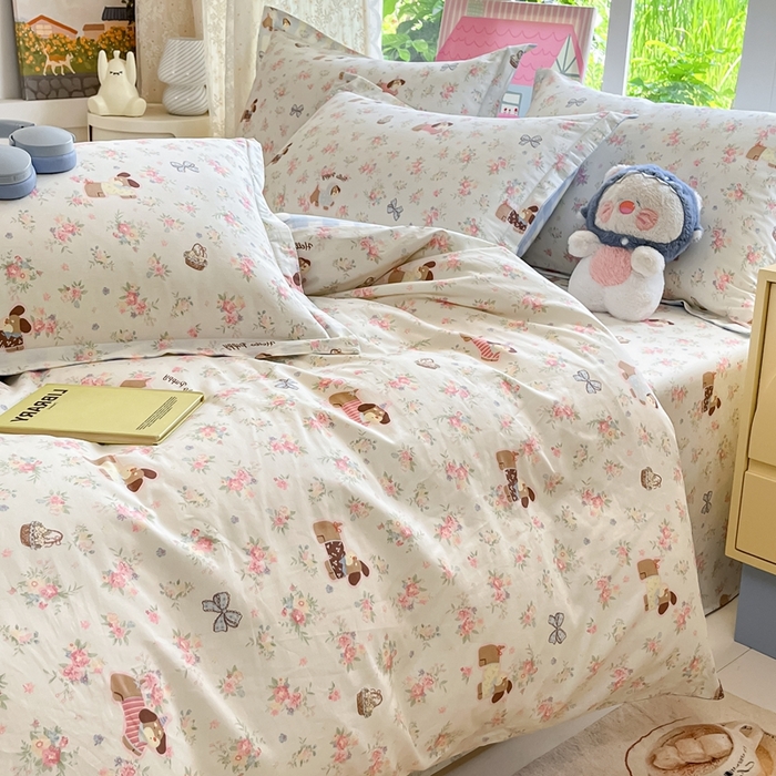 91家纺网 家纺一手货源 找家纺 莱通家纺 2025春夏新款12868纯棉印花单被套 被套单件-系列二（商家提供买家秀） 花田小狗