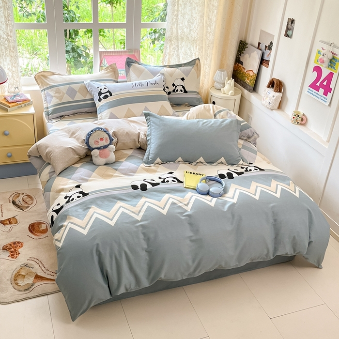 91家纺网 家纺一手货源 找家纺 莱通家纺 2025春夏新款12868纯棉印花四件套-系列二（商家提供买家秀） 调皮熊猫