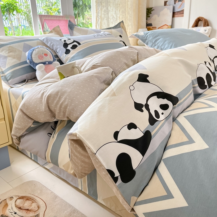 91家纺网 家纺一手货源 找家纺 莱通家纺 2025春夏新款12868纯棉印花四件套-系列二（商家提供买家秀） 调皮熊猫