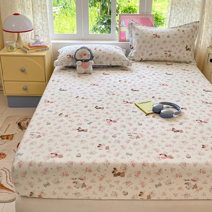 91家纺网 家纺一手货源 找家纺 莱通家纺 2025春夏新款12868纯棉印花单被套 被套单件-系列二（商家提供买家秀） 花田小狗