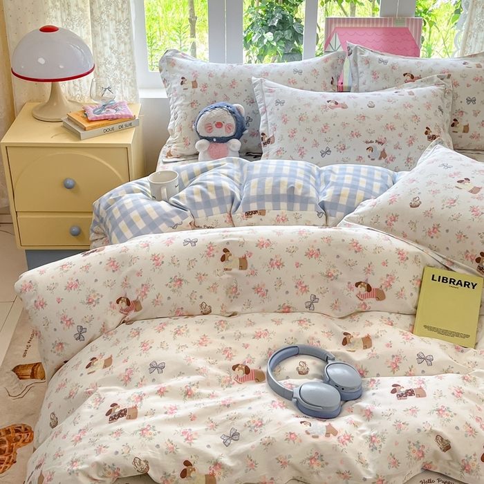 91家纺网 家纺一手货源 找家纺 莱通家纺 2025春夏新款12868纯棉印花单被套 被套单件-系列二（商家提供买家秀） 花田小狗