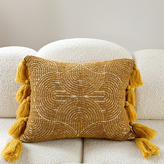 918拾朵家居 2025新款北欧ins风创意抱枕 半边绒流苏枕(黄)