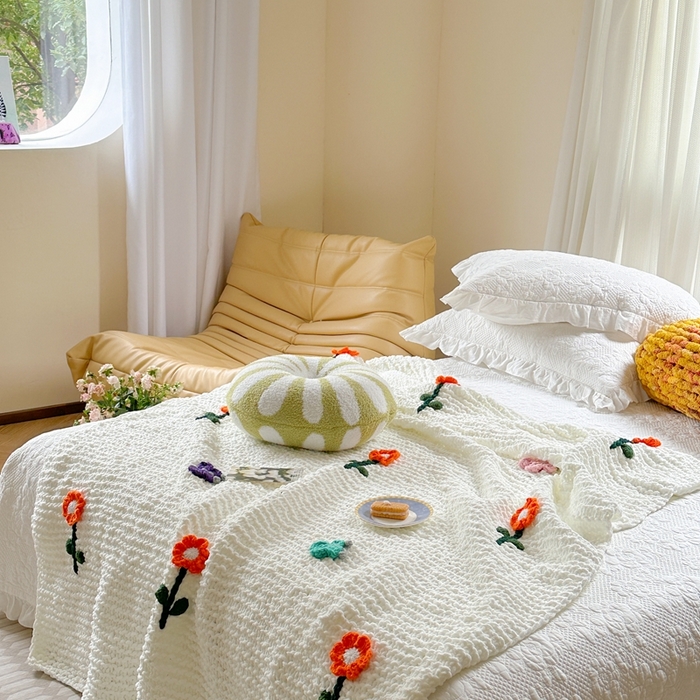 91家纺网 家纺一手货源 找家纺 （总）918拾朵家居 2025新款纯手工立体花朵绒毯