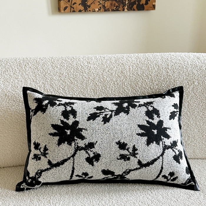 91家纺网 家纺一手货源 找家纺 918拾朵家居 2025新款黑白复古风轻奢抱枕长条腰靠 水墨花(长）