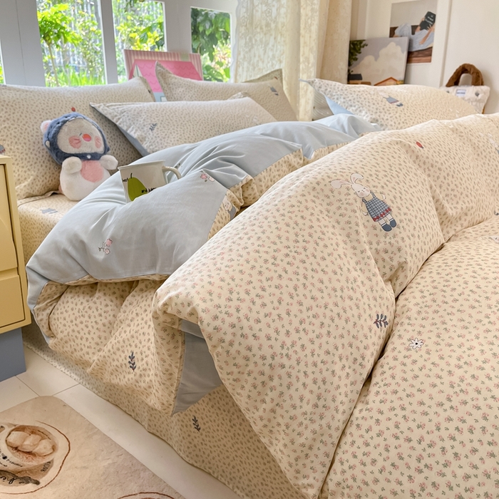 91家纺网 家纺一手货源 找家纺 莱通家纺 2025春夏新款12868纯棉印花单被套 被套单件-系列二（商家提供买家秀） 奶呼兔兔