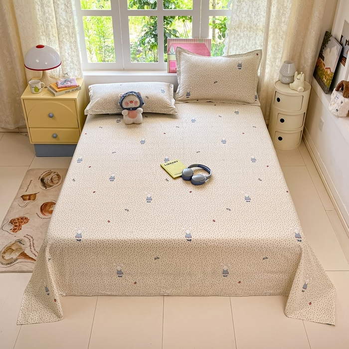 91家纺网 家纺一手货源 找家纺 莱通家纺 2025春夏新款12868纯棉印花单被套 被套单件-系列二（商家提供买家秀） 奶呼兔兔