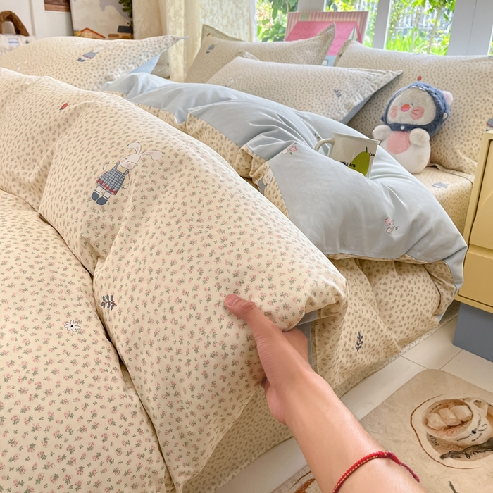 91家纺网 家纺一手货源 找家纺 莱通家纺 2025春夏新款12868纯棉印花单被套 被套单件-系列二（商家提供买家秀） 奶呼兔兔