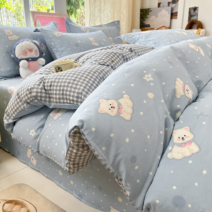 91家纺网 家纺一手货源 找家纺 莱通家纺 2025春夏新款12868纯棉印花单被套 被套单件-系列二（商家提供买家秀） 泡芙小狗