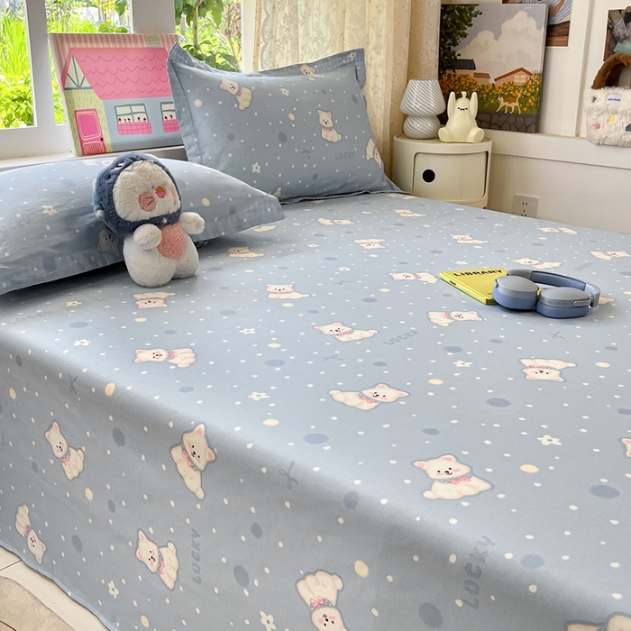 91家纺网 家纺一手货源 找家纺 莱通家纺 2025春夏新款12868纯棉印花单被套 被套单件-系列二（商家提供买家秀） 泡芙小狗