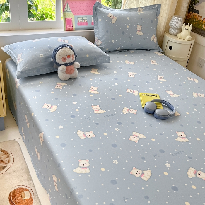 91家纺网 家纺一手货源 找家纺 莱通家纺 2025春夏新款12868纯棉印花单被套 被套单件-系列二（商家提供买家秀） 泡芙小狗