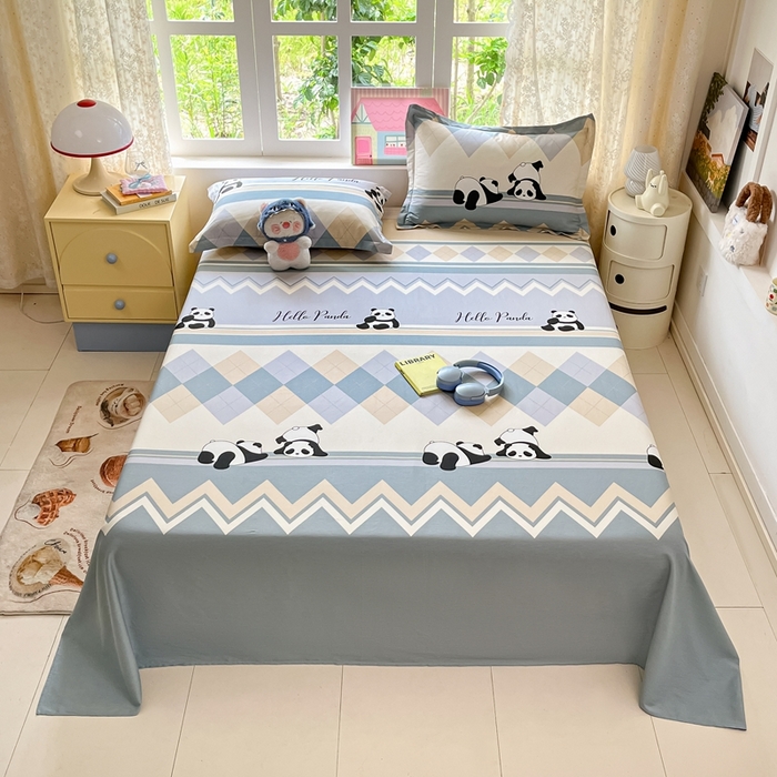 91家纺网 家纺一手货源 找家纺 莱通家纺 2025春夏新款12868纯棉印花单被套 被套单件-系列二（商家提供买家秀） 调皮熊猫