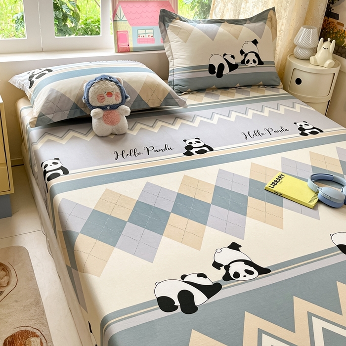 91家纺网 家纺一手货源 找家纺 莱通家纺 2025春夏新款12868纯棉印花单被套 被套单件-系列二（商家提供买家秀） 调皮熊猫