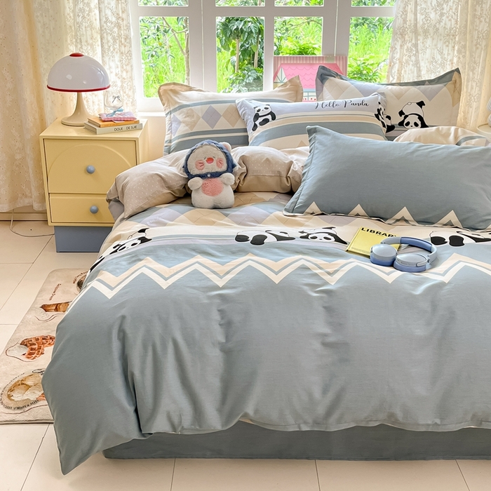 91家纺网 家纺一手货源 找家纺 莱通家纺 2025春夏新款12868纯棉印花单被套 被套单件-系列二（商家提供买家秀） 调皮熊猫