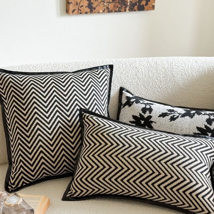 91家纺网 家纺一手货源 找家纺 （总）918拾朵家居 2025新款黑白复古风轻奢抱枕长条腰靠