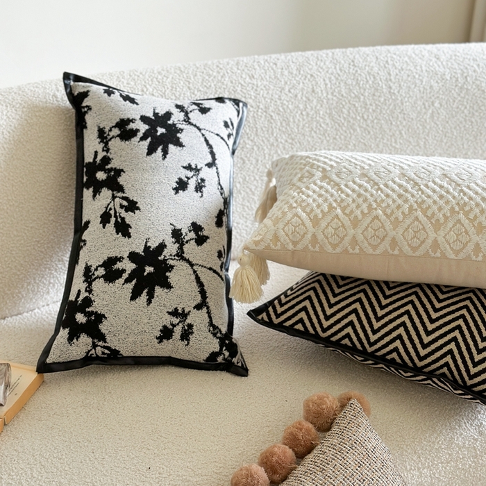 91家纺网 家纺一手货源 找家纺 （总）918拾朵家居 2025新款黑白复古风轻奢抱枕长条腰靠