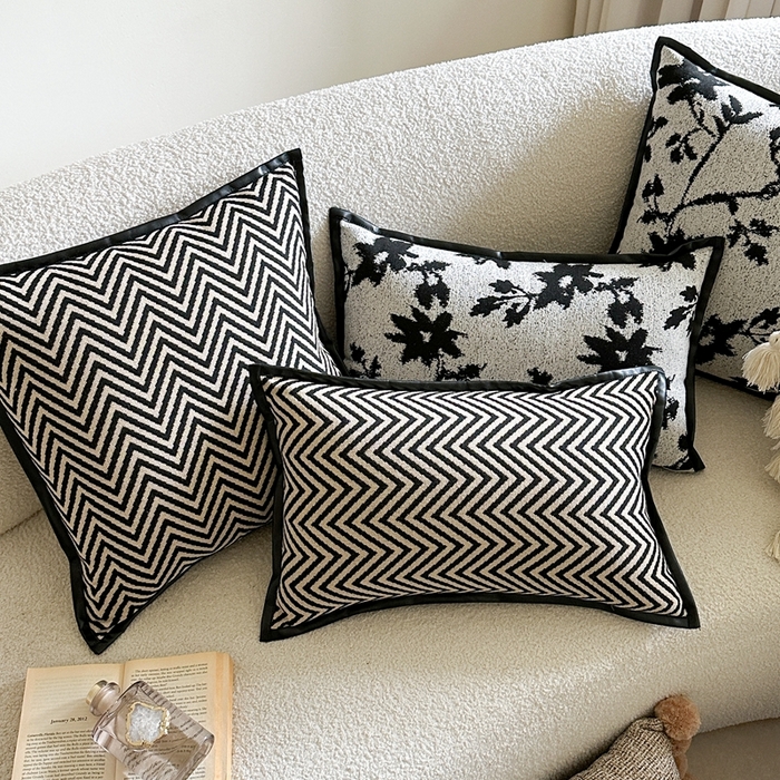 91家纺网 家纺一手货源 找家纺 （总）918拾朵家居 2025新款黑白复古风轻奢抱枕长条腰靠