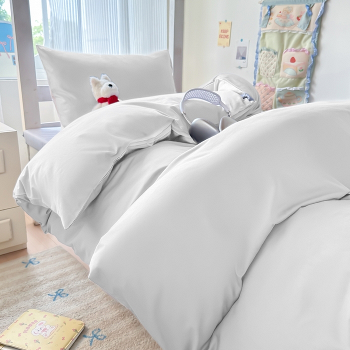 91家纺网 家纺一手货源 找家纺 简冠家纺 2025新款13372全棉纯色学生三件套 漂白