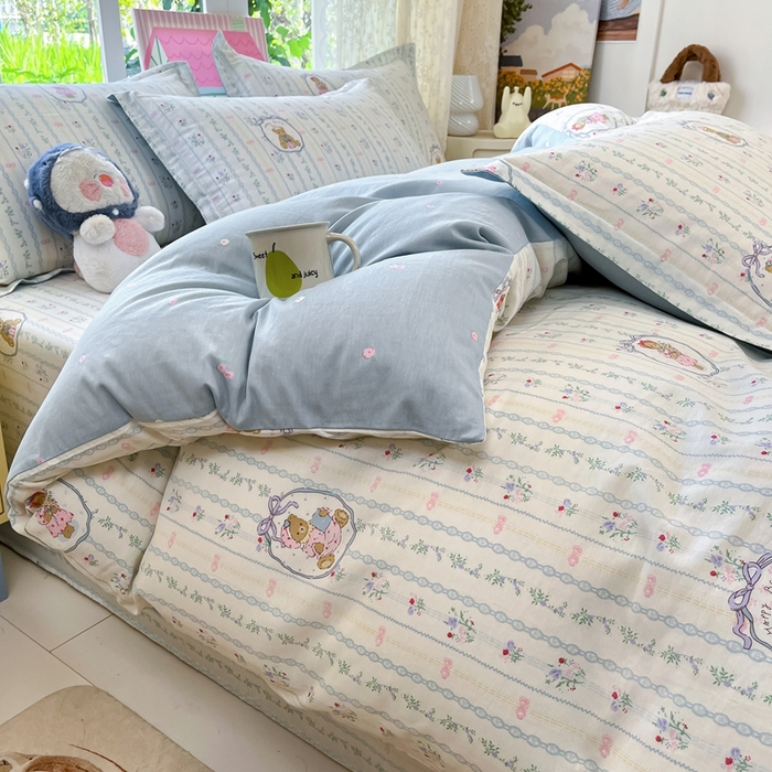 91家纺网 家纺一手货源 找家纺 莱通家纺 2025春夏新款12868纯棉印花四件套-系列二（商家提供买家秀） 月光摇蓝草