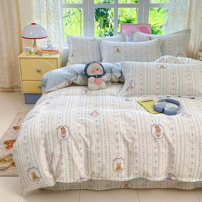 91家纺网 家纺一手货源 找家纺 莱通家纺 2025春夏新款12868纯棉印花四件套-系列二（商家提供买家秀） 月光摇蓝草