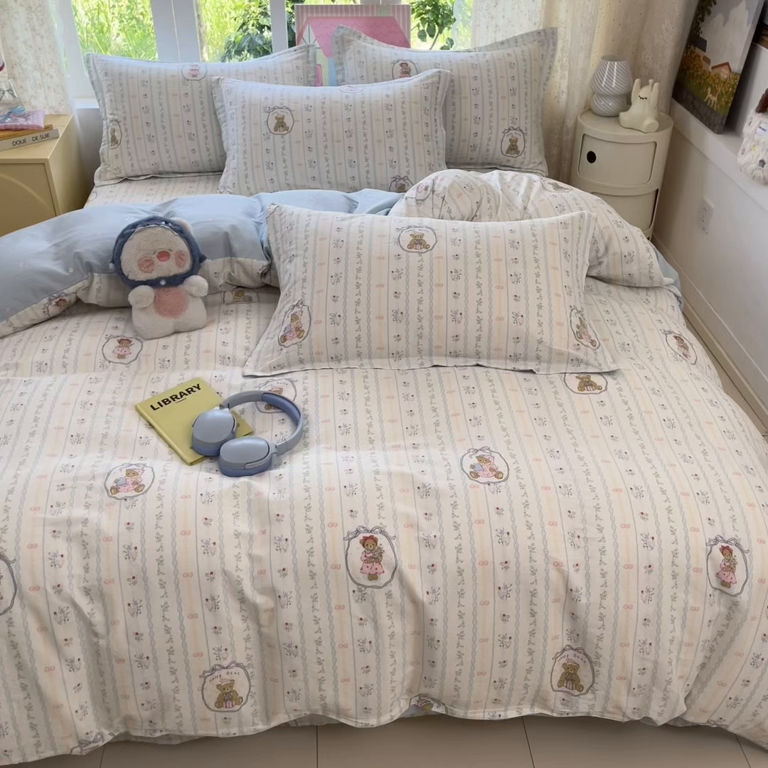 91家纺网 家纺一手货源 找家纺 莱通家纺 2025春夏新款12868纯棉印花四件套-系列二（商家提供买家秀） 月光摇蓝草