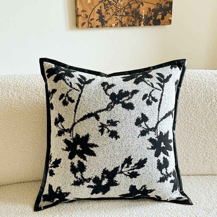 918拾朵家居 2025新款黑白复古风轻奢抱枕长条腰靠 水墨花(方）