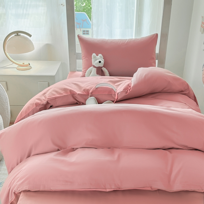 91家纺网 家纺一手货源 找家纺 简冠家纺 2025新款13372全棉纯色学生三件套 樱花粉