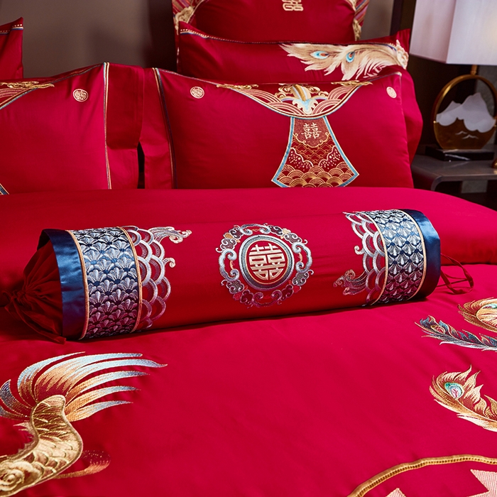 91家纺网 家纺一手货源 找家纺 用心 2025年新款长绒棉重工绣花婚庆四件套多件套 龙凤九天