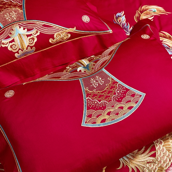 91家纺网 家纺一手货源 找家纺 用心 2025年新款长绒棉重工绣花婚庆四件套多件套 龙凤九天