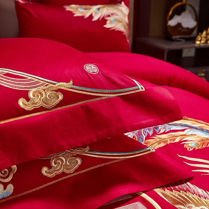 91家纺网 家纺一手货源 找家纺 用心 2025年新款长绒棉重工绣花婚庆四件套多件套 龙凤九天